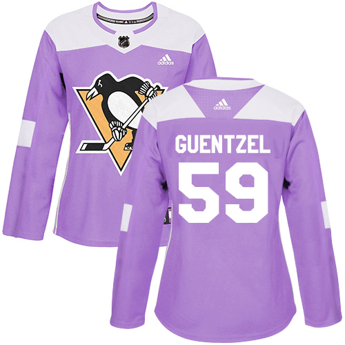 Adidas Penguins #59 Jake Guentzel Purple Authentic Fights Cancer Women's Stitched NHL Jersey
